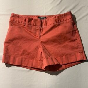 Express Editor Shorts Womens 2 Coral Pink Cuffed Chino Mid Rise Summer Casual